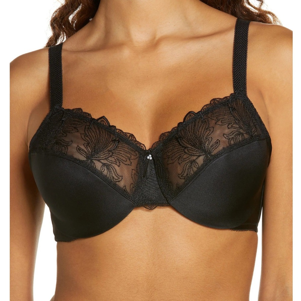 Wacoal Unlined Underwire Minimizer Bra Lace Trim Black 34DD 85122 neutral